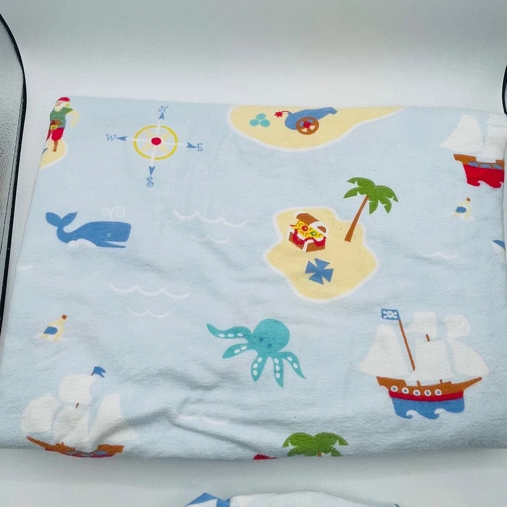 JLA Home Pirate Adventure THICK Flannel Fitted Flat Sheets Twin Blue Ship